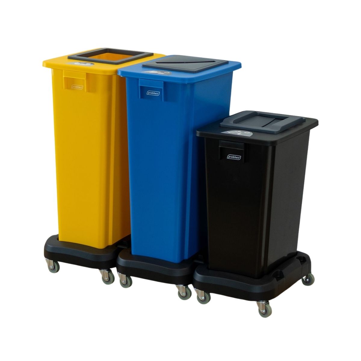 Collecteur de tri sélectif intérieur KROLO TRIO à trois compartiments pour bureaux et cafétérias