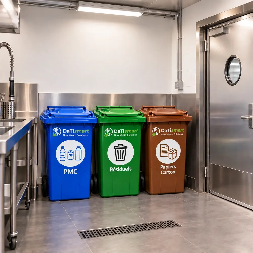 poubelles de tri dans une cuisine de restaurant
